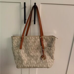 Michael Kors Cream and Brown Logo Tote